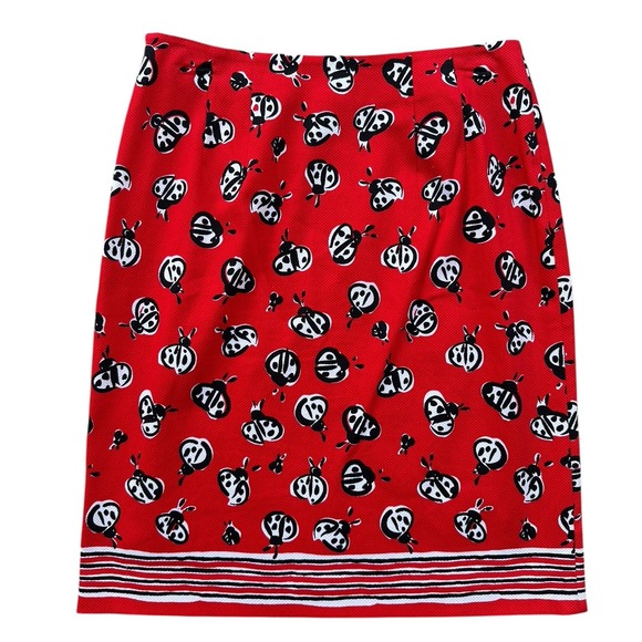 Talbots Dresses & Skirts - Talbots Stretch Midi Skirt  A-Line Women's‎ Size 6 Red Black Ladybug Print EUC